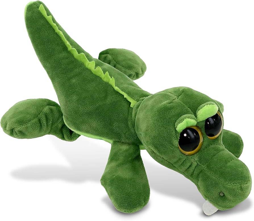 A soft beige pug plush toy with large glittery turquoise eyes, brown ears, and a heart-shaped nose, sitting upright against a neutral background.