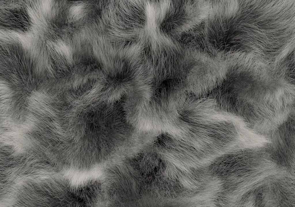 Close-up of gray faux fur fabric with a natural, multi-tone pattern and soft, fluffy texture ideal for plush toys and luxury textile products.