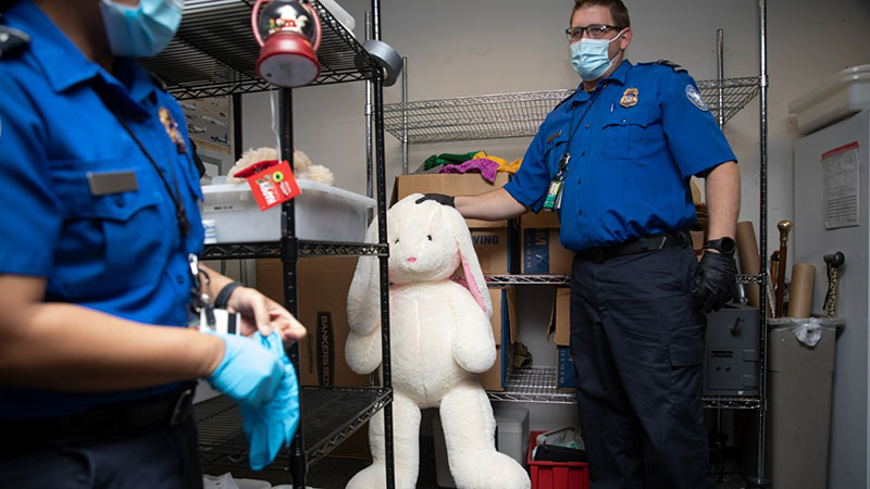 TSA Inspecting Stuffed Bunny