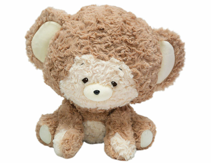 Soft brown plush bear with oversized ears and a cream face, sitting on a white background.